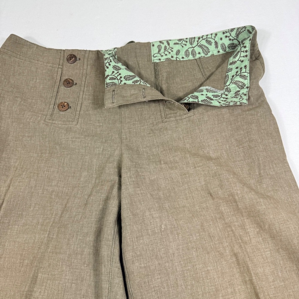 ISIS Hemp Blend Sustainable eco Cropped Pants 14 Olive Wide Leg Lace Up Back
